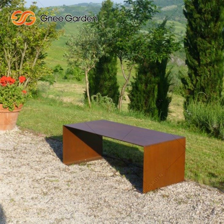 Modern Bench Corten Steel Rusted Steel Garden Bench
