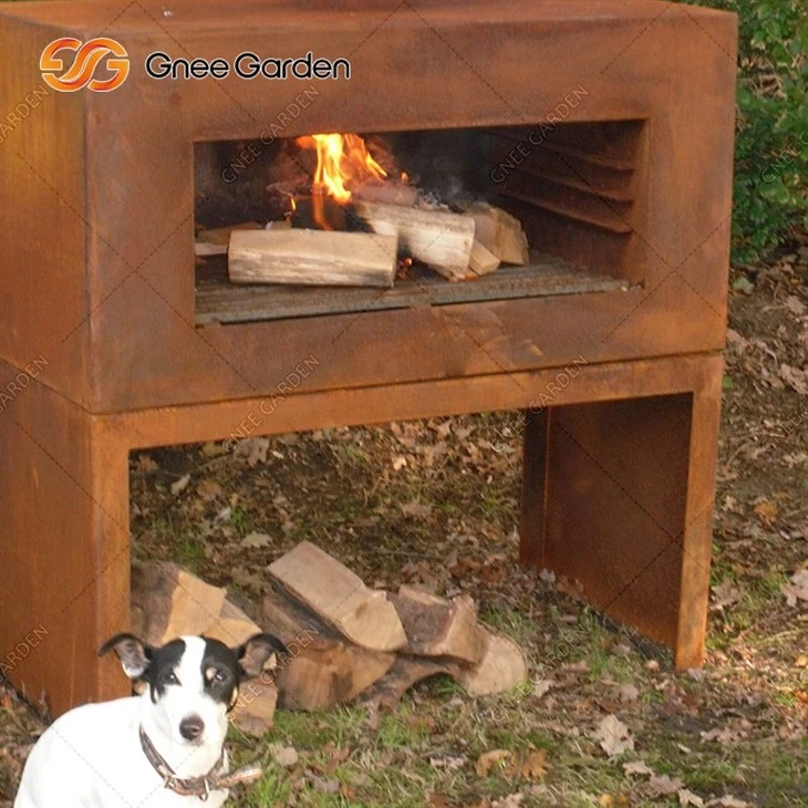 Outdoor Plancha Grill Wood/Charcoal Fired Corten Steel Barbecue Fire Pit