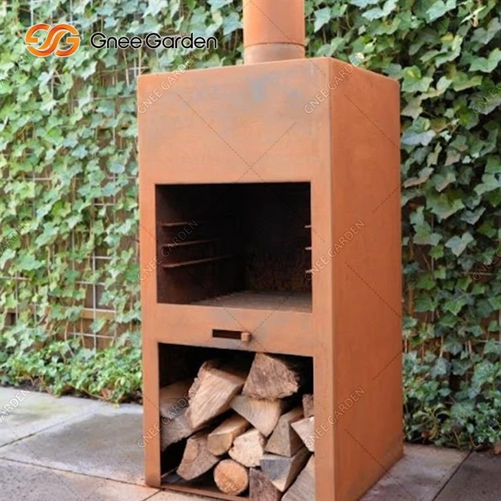 Outdoor Plancha Grill Wood/Charcoal Fired Corten Steel Barbecue Fire Pit