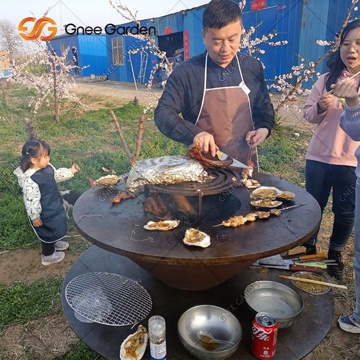 Rusty Corten Steel Woodburning BBQ Grill